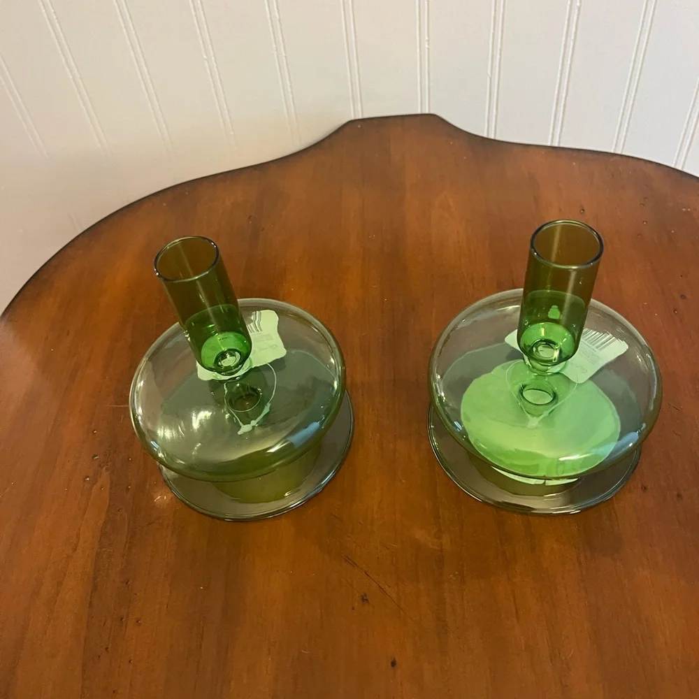 Green‎ Glass Candle Holders (two)